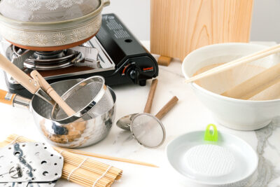 Japanese kitchen tools on marble